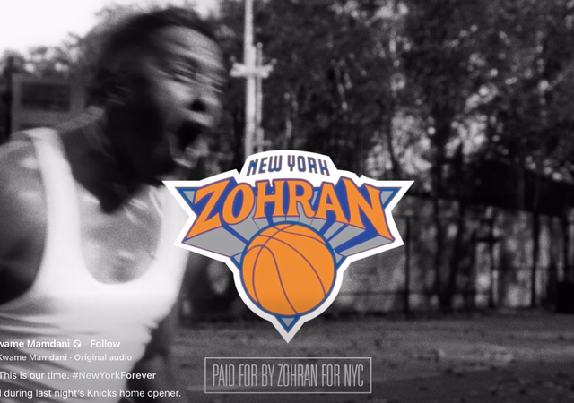 <p>Zohran Mamdani's campaign ad featured a logo strikingly similar to that of the New York Knicks</p>