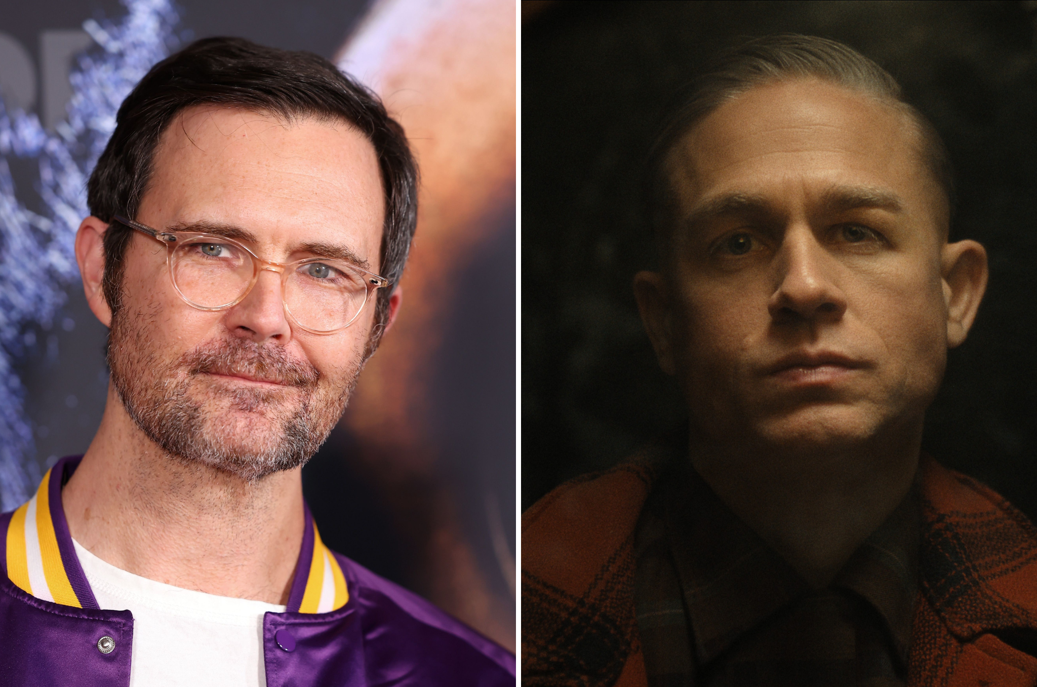 Charlie Hunnam (right) stars as Ed Gein in season three of Ryan Murphy's 'Monster' anthology series. Gein infamously inspired the 'Psycho' character of Norman Bates, played by Osgood Perkins' (left) late father, Anthony