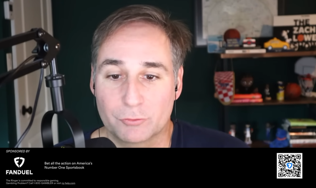 <p>The Ringer podcaster Zach Lowe promoted prop bets for his show's sponsor FanDuel right before lamenting how those bets are an ‘absolute menace’ to the NBA.</p>