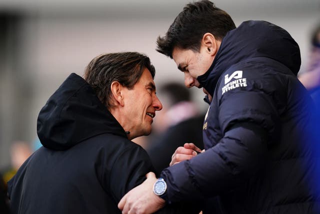 Thomas Frank with Mauricio Pochettino during the 2023-24 Premier League campaign (John Walton/PA)