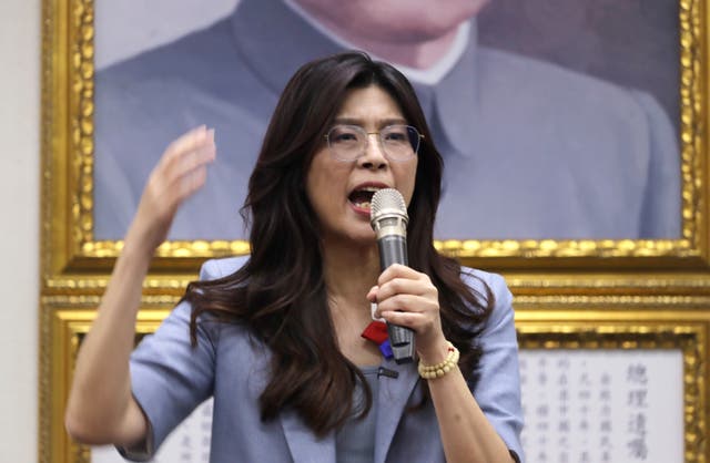 <p>Cheng Li-wun delivers a speech after winning in the Kuomintang (KMT, Nationalist Party) chairman election in Taipei</p>
