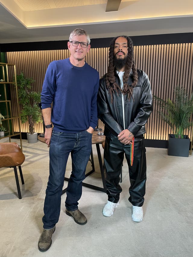 <p> Louis Theroux with Bobby Vylan in the Spotify studios</p>