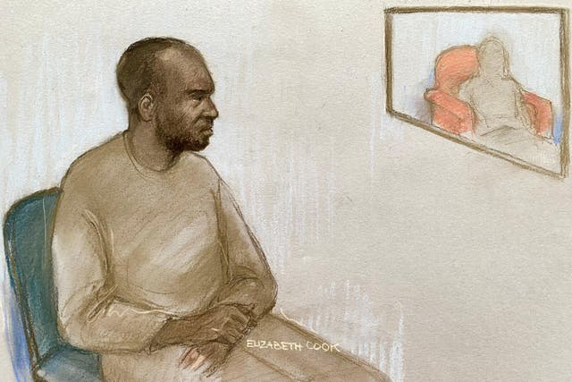 Court sketch of Hadush Gerberslasie Kebatu, left, during his trial (Elizabeth Cook/PA)