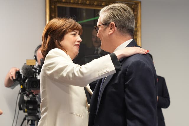 Prime Minister Sir Keir Starmer congratulates Lucy Powell after she is announced as the new Deputy Leader of the Labour Party at an event in central London (Lucy North/PA)