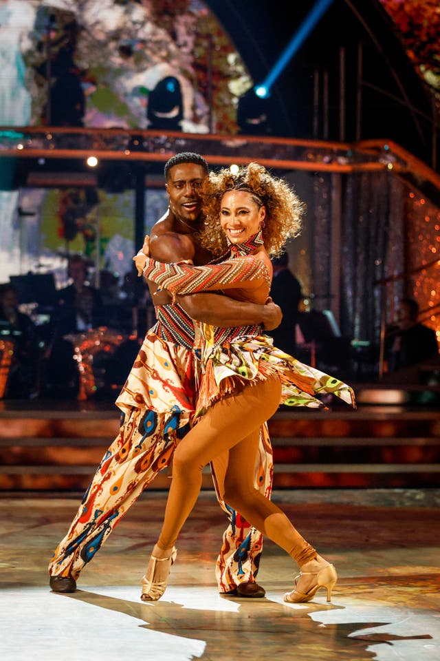 <p>Karen Hauer and her current celeb partner Harry Aikines-Aryeetey</p>