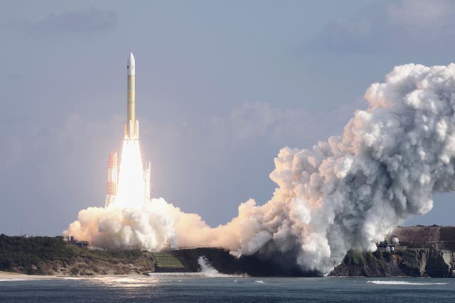<p>The H3 (7th) rocket by the Japan Aerospace Exploration Agency (JAXA), carrying a new HTV-X cargo transfer spacecraft, is launched from the Tanegashima Space Center in Minamitane, Tanegashima Island, southern Japan, on Sunday, 26 October 2025. (Kotaro Ueda/Kyodo News via AP)</p>