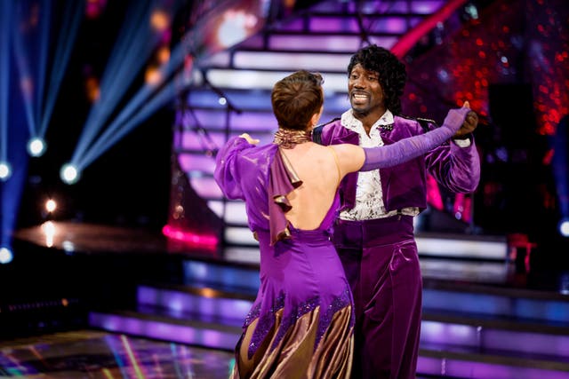 <p>Jimmy Floyd Hasselbaink and Lauren Oakley dance during 'Icons Week' on Strictly</p>