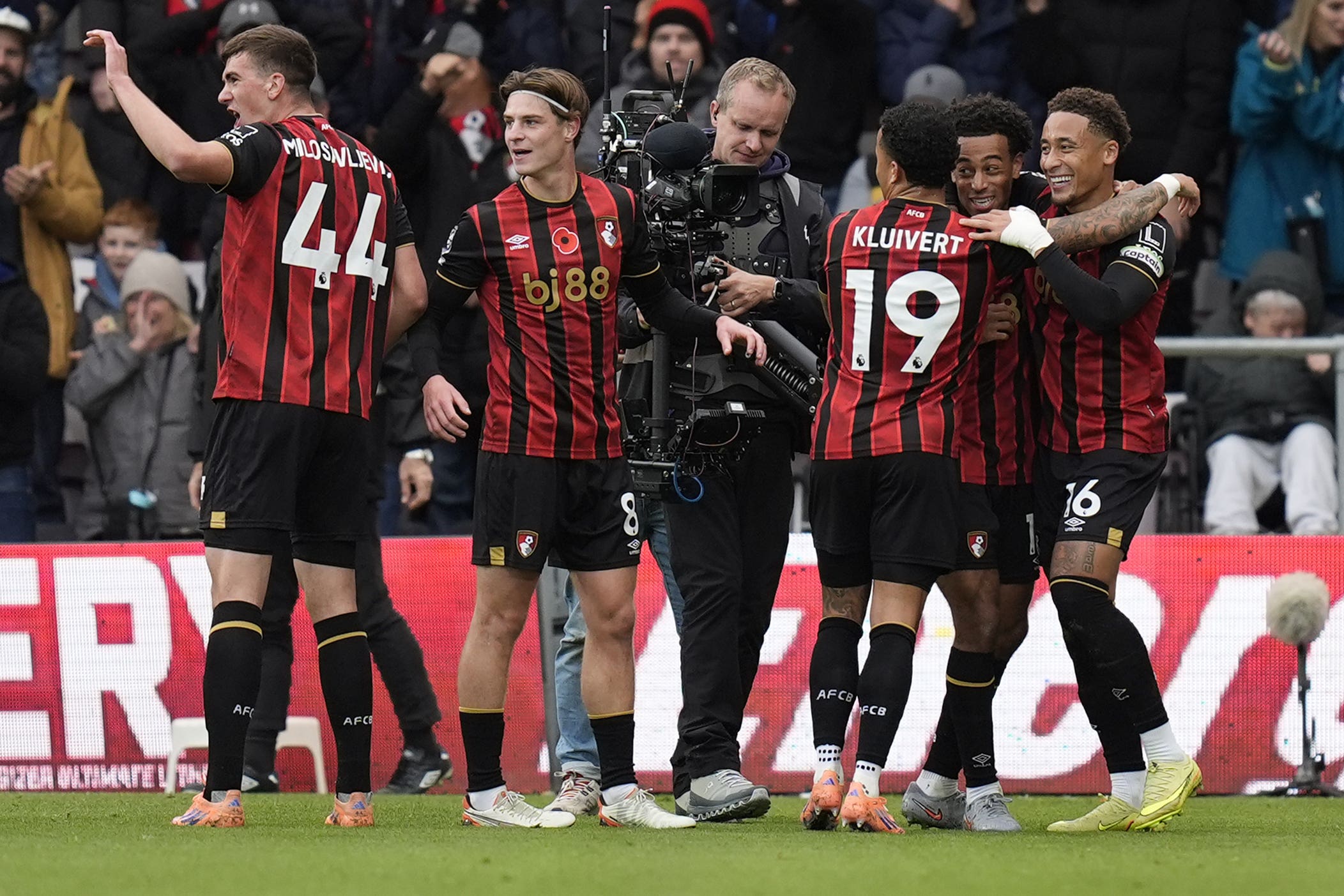 Bournemouth celebrate Marcus Tavernier’s opener (Andrew Matthews/PA)