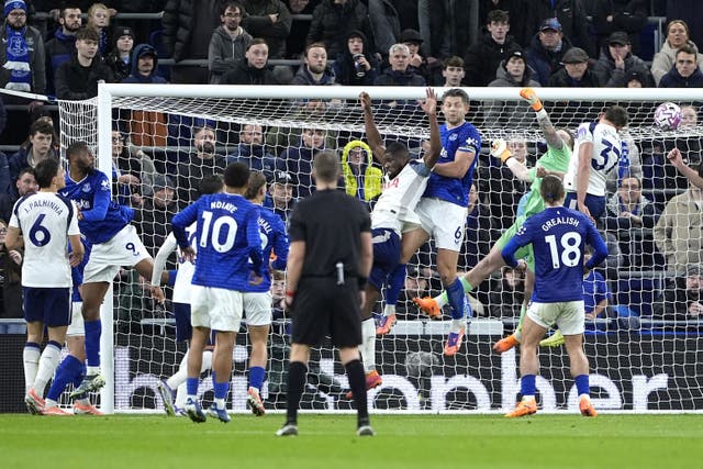 Micky van de Ven, right, scores his and Tottenham’s second goal (Peter Byrne/PA)