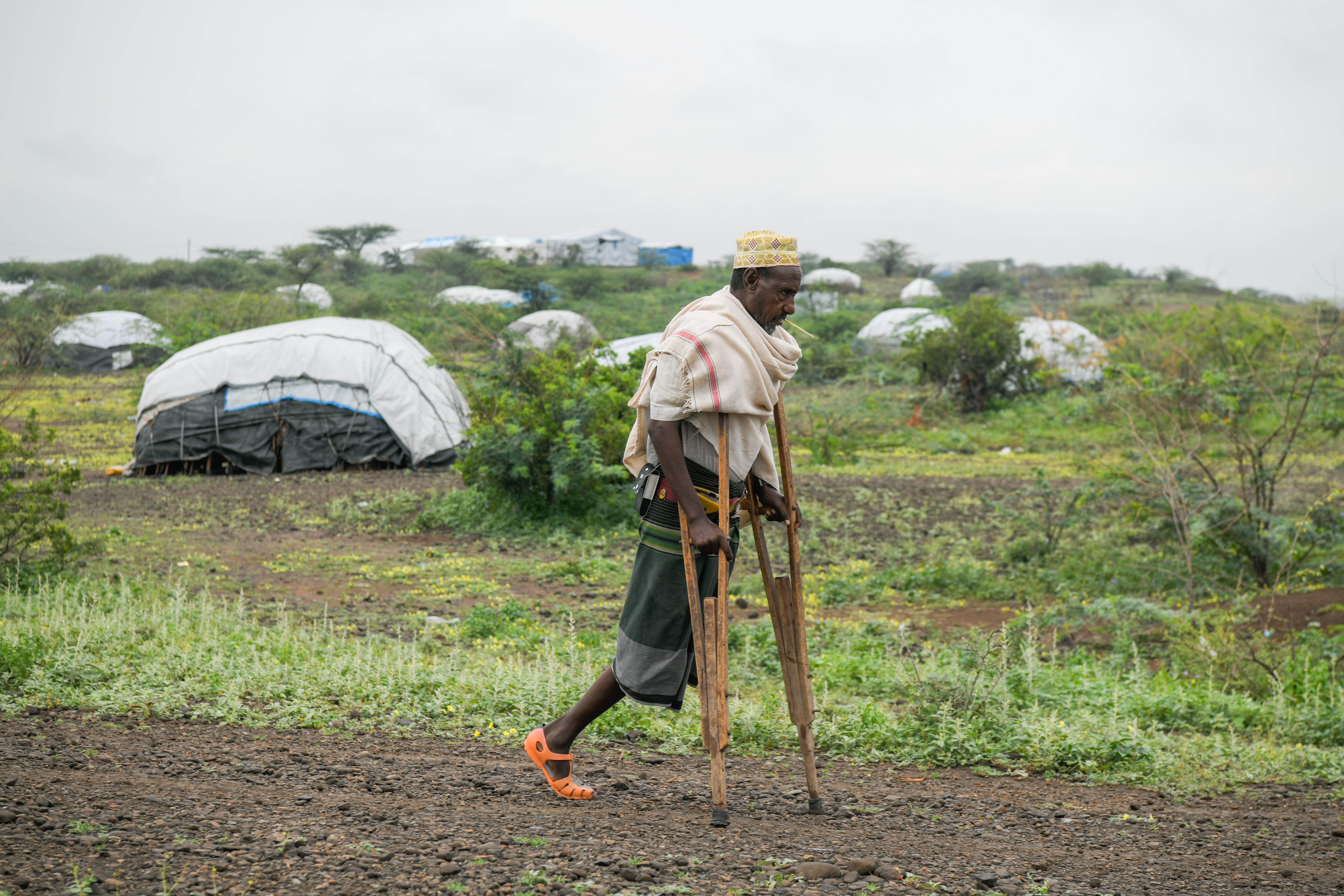 Kebena’s income and food security has been particularly threatened by the fact that around one-fifth of the village’s livestock were killed by the floodwaters. Pictured is the Internally Displaced Persons (IDP) camp housing the residents of Kebena