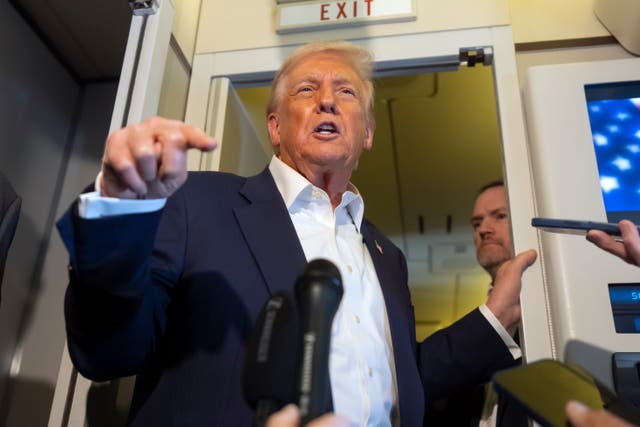 <p>President Donald Trump speaks to reporters aboard Air Force One and demanded that ‘fake ads’ about his polling numbers be pulled from the air.</p>