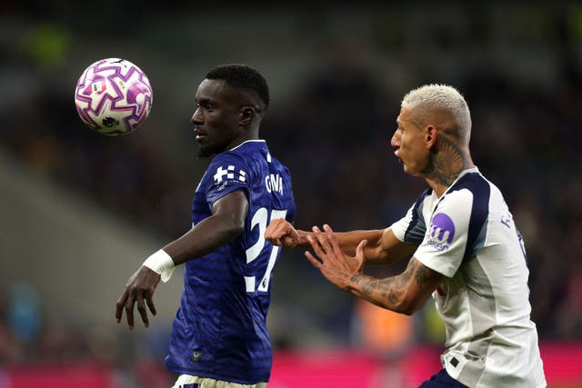 <p>Richarlison in action against his former club Everton</p>