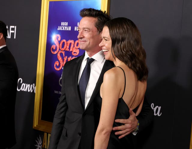 <p>Hugh Jackman and Sutton Foster on the red carpet</p>