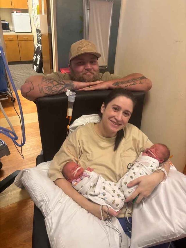 <p>Cheyenne Sears with her twins Caisley Nicole and Cohen Scott</p>