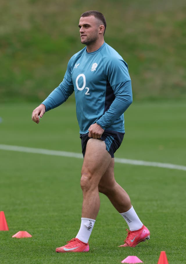 <p>Ben Earl looks on during the England training session at Pennyhill Park</p>