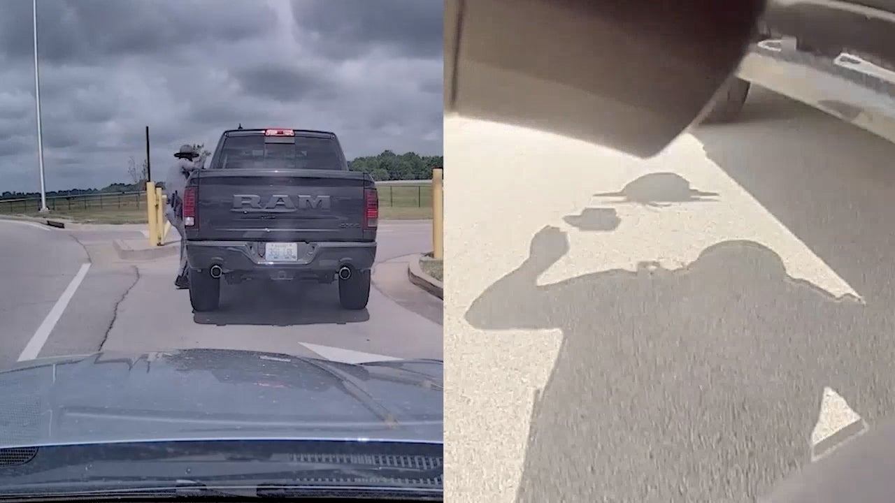 <p>Moment gunman opens fire in trooper who is saved by Good Samaritans</p>