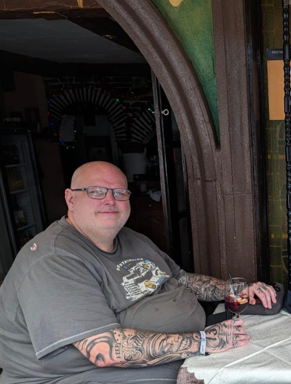 <p>Mark at his heaviest on holiday in Spain (Collect/PA Real Life)</p>