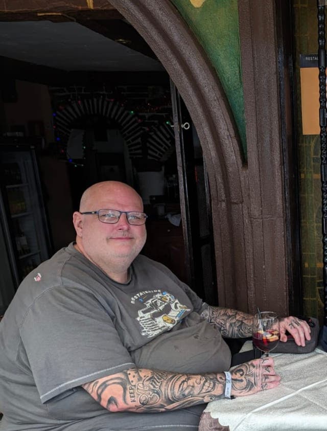 <p>Mark at his heaviest on holiday in Spain (Collect/PA Real Life)</p>