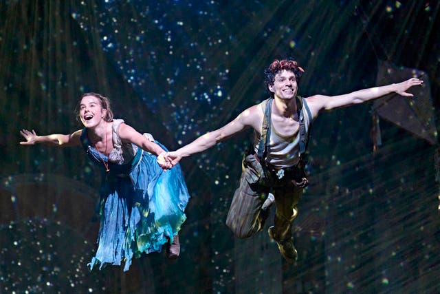 <p>Not quite soaring new heights: Hannah Saxby and Daniel Krikler as Wendy and Peter Pan</p>