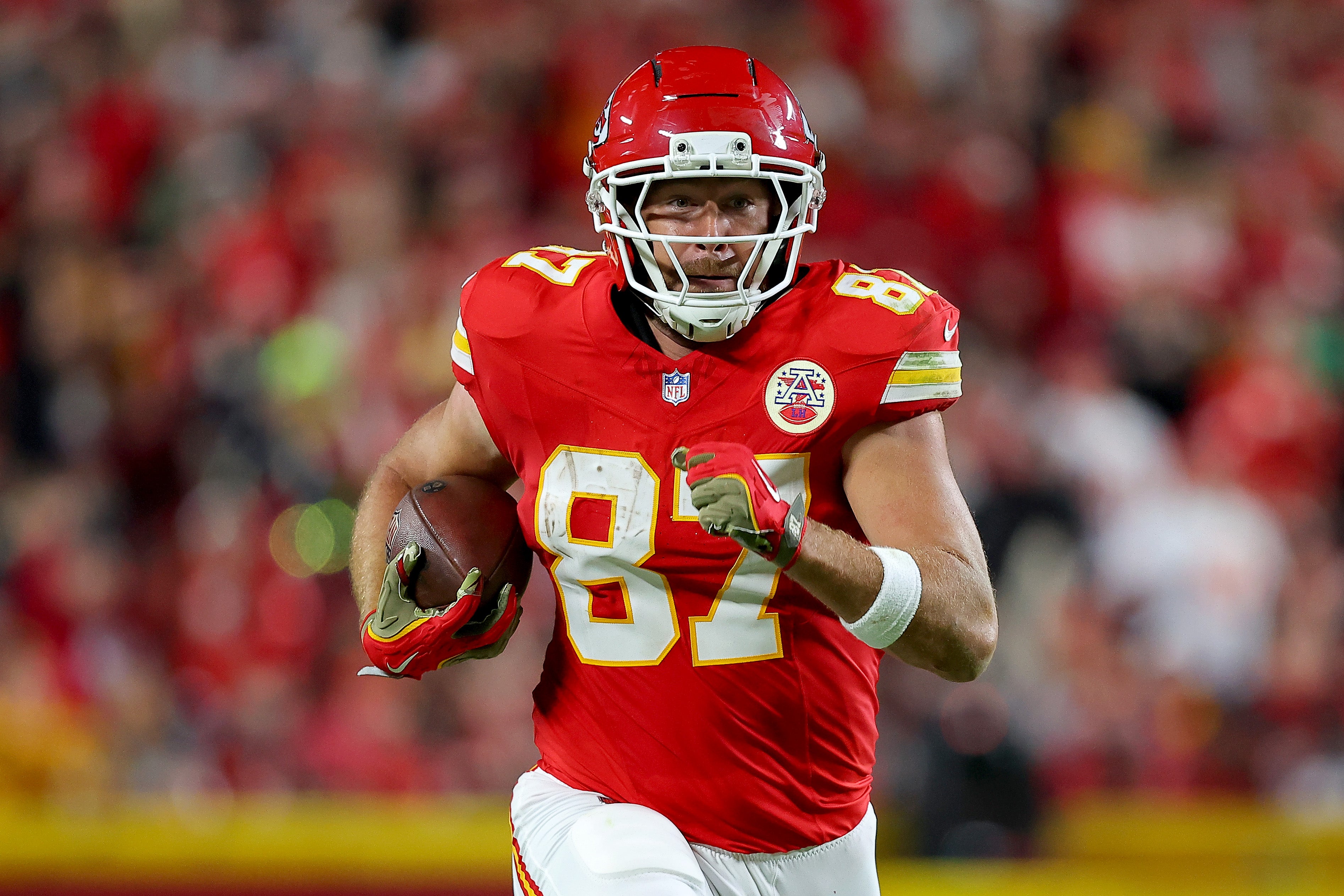 <p>Kelce caught a 10-yard touchdown pass during the third quarter of Monday night’s NFL game</p>