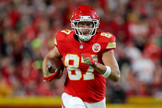 <p>Kelce caught a 10-yard touchdown pass during the third quarter of Monday night’s NFL game</p>