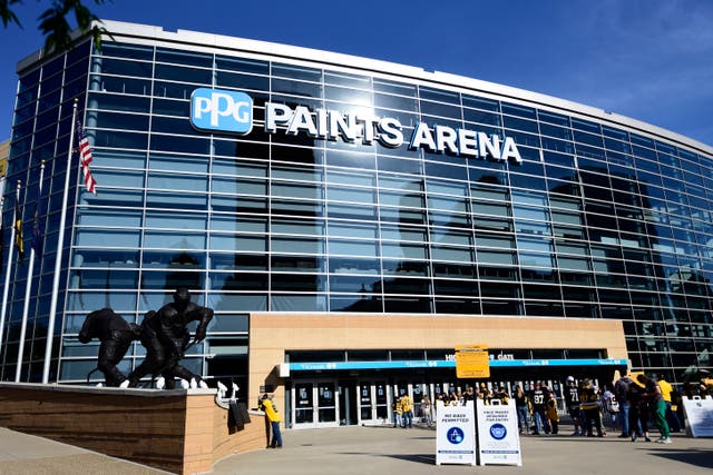 <p>A man fell from the 200-level concourse to the lower level Monday at PPG Paints Arena, hitting another fan along the way</p>