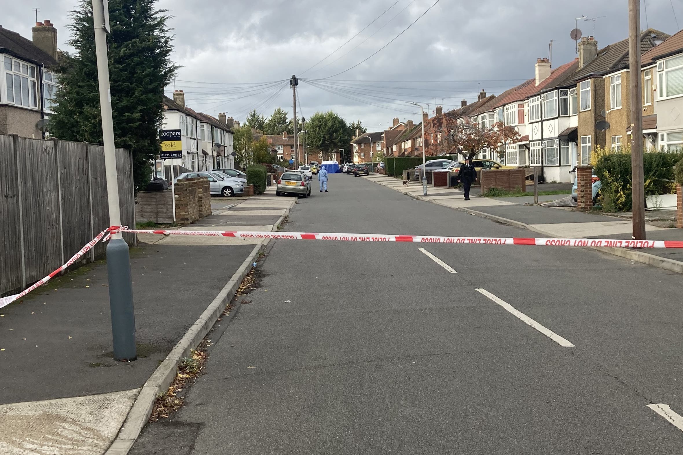 The scene in Midhurst Gardens in Uxbridge