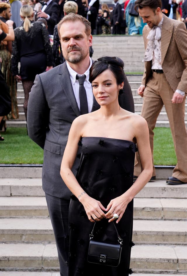 <p>David Harbour and Lily Allen attending the Laurence Olivier Awards in 2022 (Ian West/PA)</p>