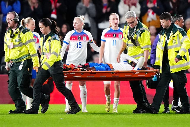 <p>Michelle Agyemang’s injury marred England’s win on Wednesday (Bradley Collyer/PA)</p>