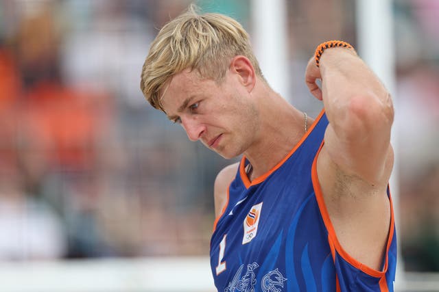 <p>File. Steven van de Velde of Team Netherlands reacts during the Men’s Preliminary Phase - Pool B match against Team Chile on day five of the Olympic Games Paris 2024 on 31 July 2024 in Paris, France</p>