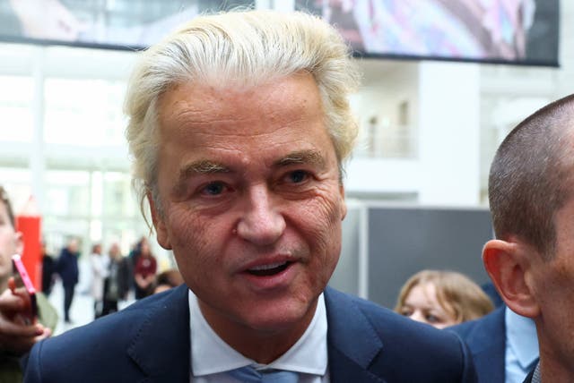 <p>Party for Freedom (PVV) leader Geert Wilders leaves after voting during the Dutch parliamentary election, in The Hague, Netherlands.</p>