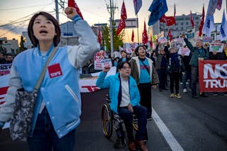 Demonstrators take part in a protest in Gyeongju, South Korea