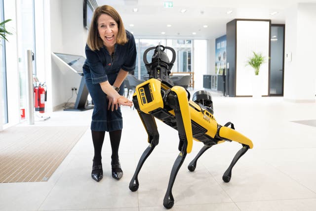 <p>Science and Technology Secretary Liz Kendall met Spot, a robotic dog during a visit to IBM’s London headquarters (Stefan Rousseau/PA) (PA Wire)</p>