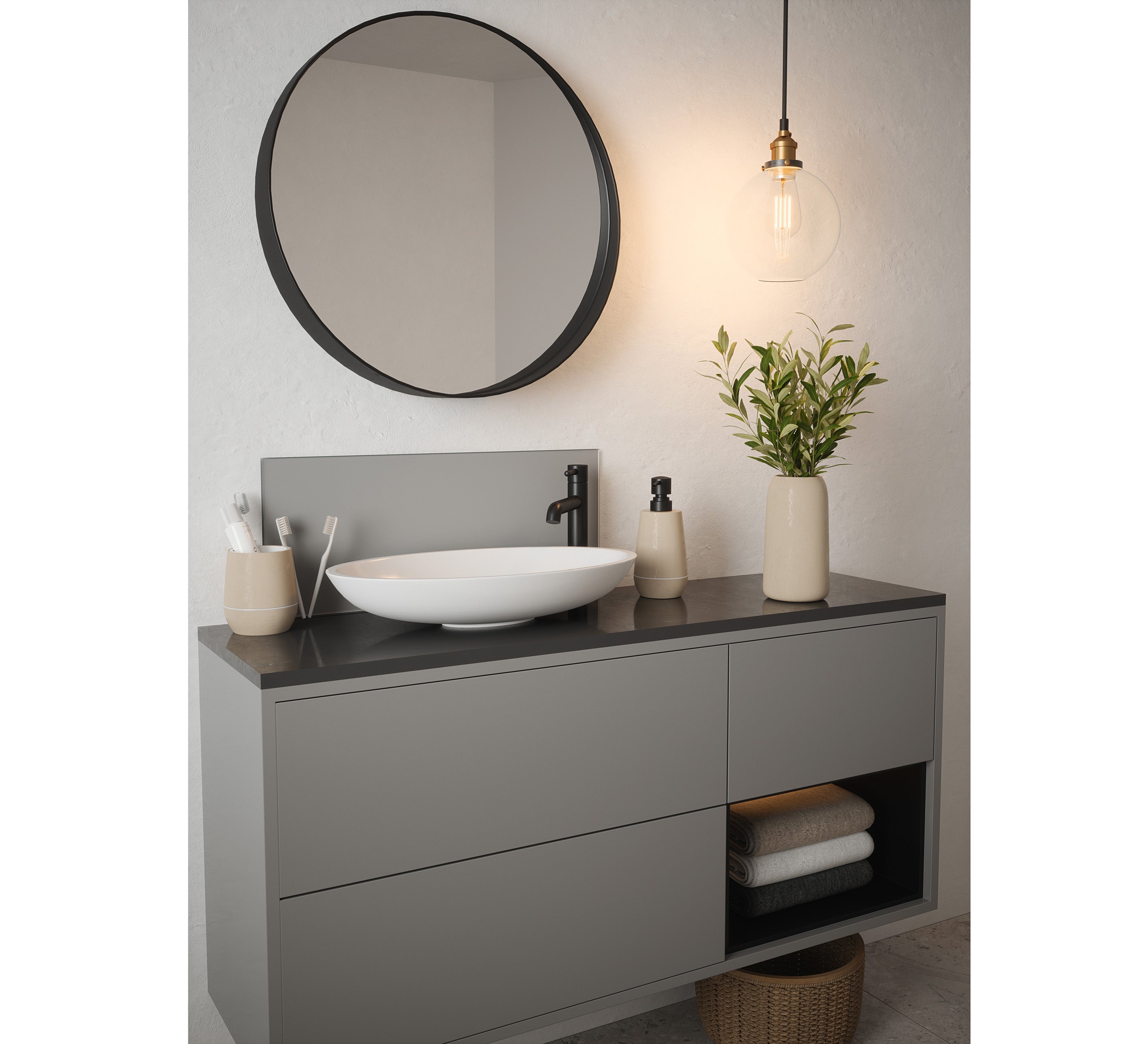 Matt Grey Finish Self-Adhesive Glass Bathroom Splashback, from £89, Splashback