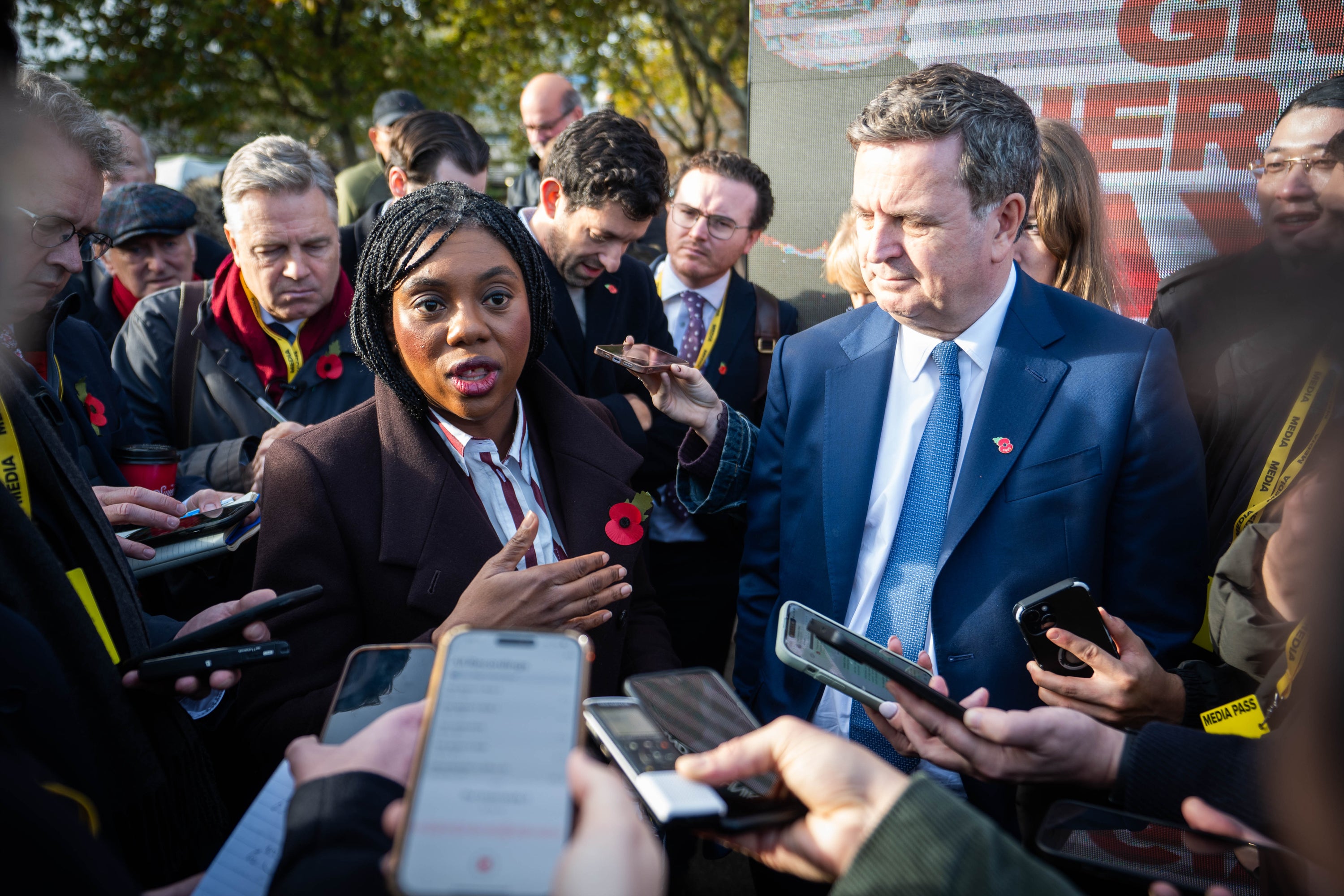 Kemi Badenoch speaking to the press (James Manning/PA)