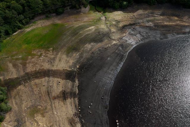 A general view of low water levels at Agden Reservoir, South Yorkshire, last month (Richard McCarthy/PA)
