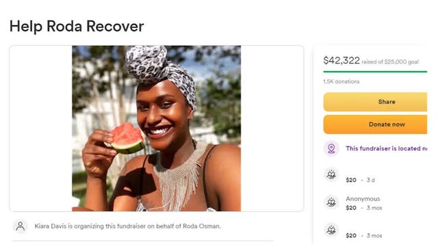 <p>Roda Osman, 35, was found guilty of theft after claiming a man threw a brick at her head and raised $42,000</p>