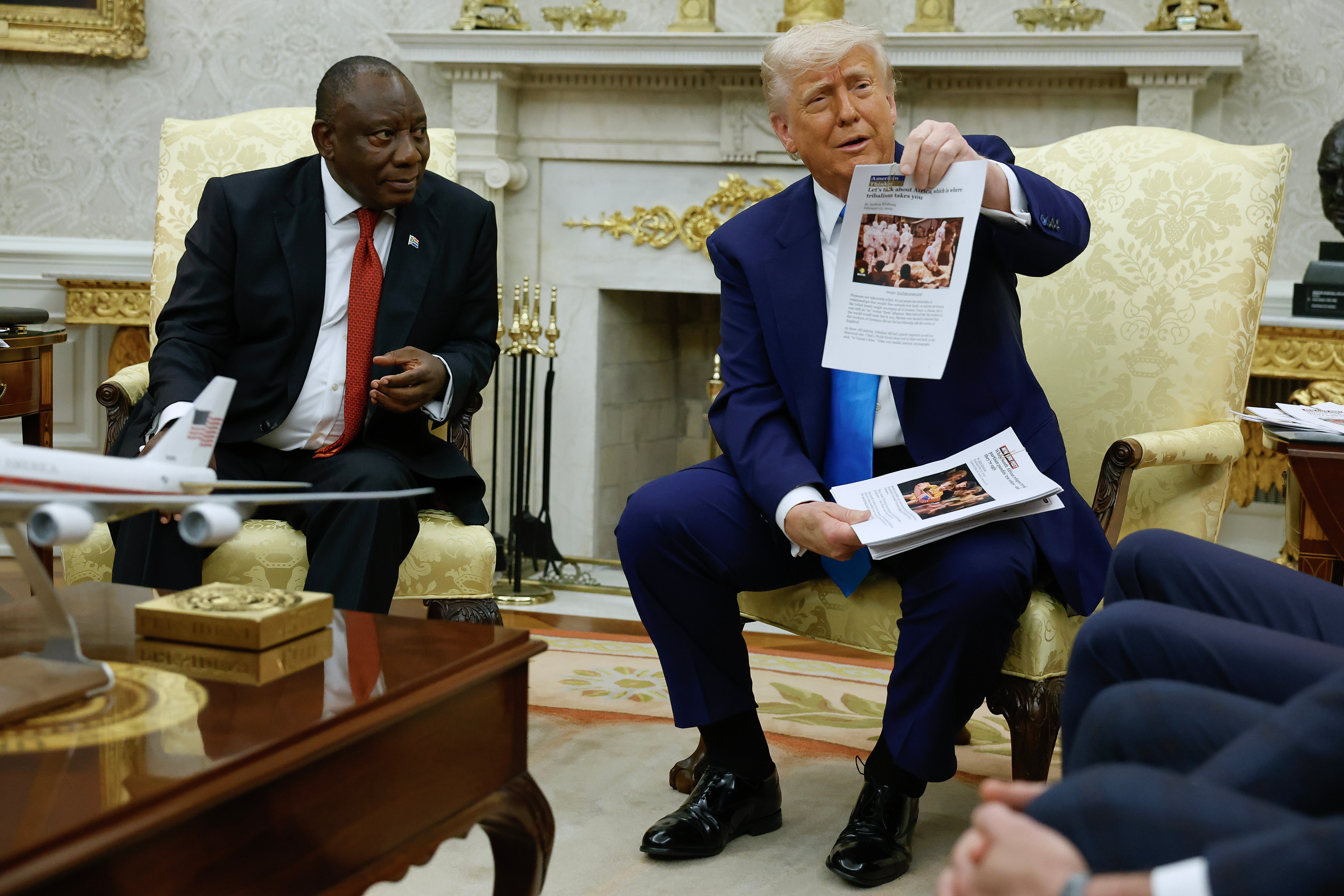 <p>Donald Trump and meets with South African President Cyril Ramaphosa in May at the White House</p>