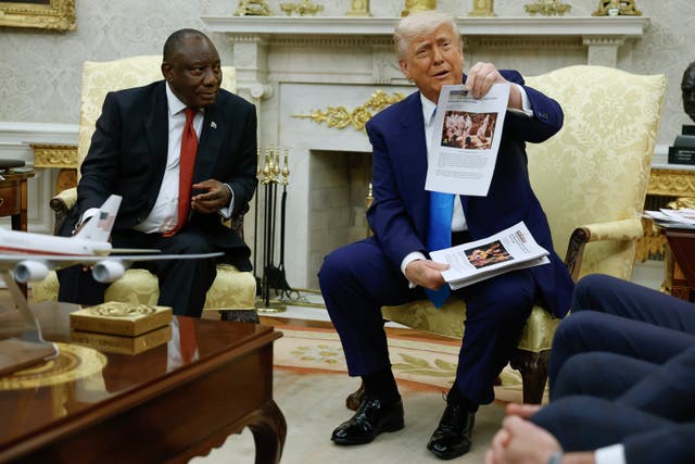 <p>Donald Trump and meets with South African President Cyril Ramaphosa in May at the White House</p>