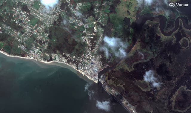 <p>Images show an overview of Black River, Jamaica, after Hurricane Melissa</p>