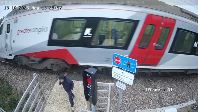 <p>Teenager's terrifying near-miss with oncoming train captured on video</p>