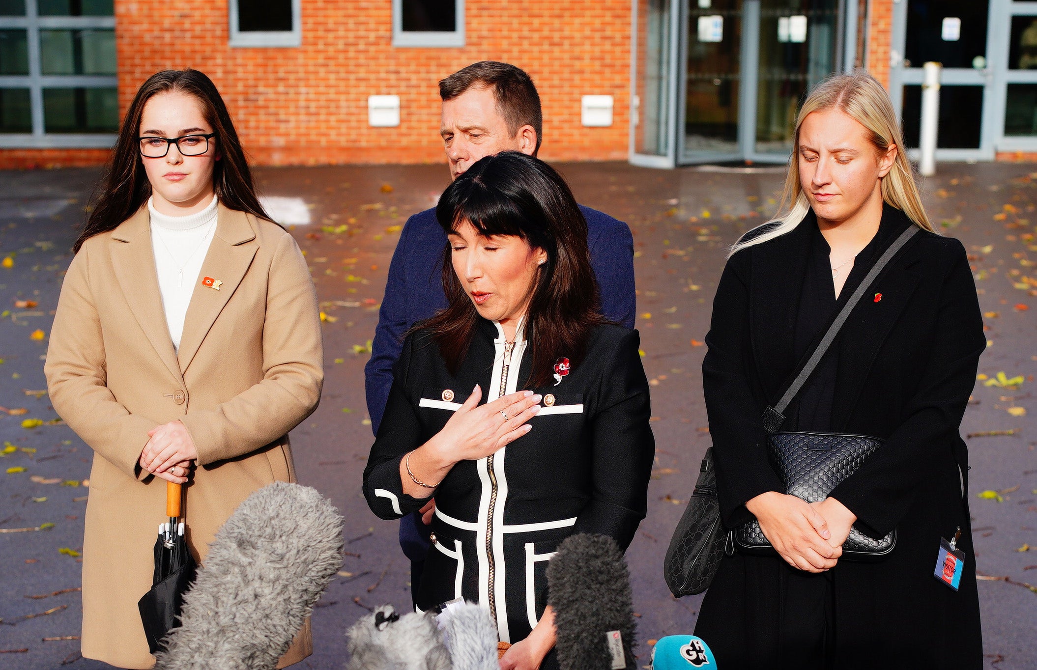 Ms McCready speaks to the media outside Bulford Court Martial Centre after Michael Webber was sentenced