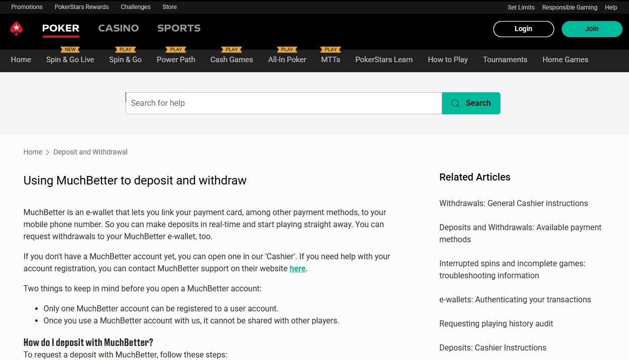 PokerStars gives a great breakdown of how to use MuchBetter for payments