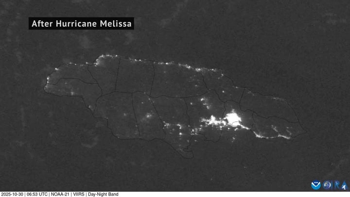 <p>Devastating power losses across Jamaica after Hurricane Melissa captured in satellite imagery</p>