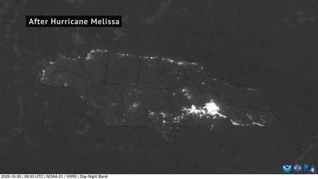 <p>Devastating power losses across Jamaica after Hurricane Melissa captured in satellite imagery</p>
