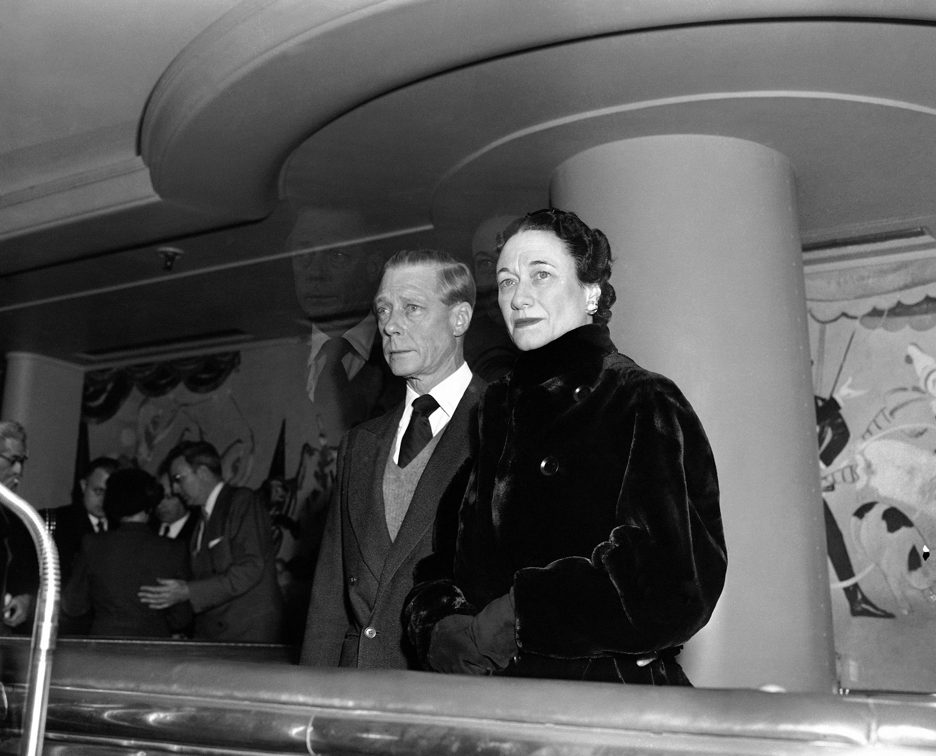 The Duke of Windsor, Prince Edward stands with his wife the Duchess of Windsor, Wallis Simpson, before he sailed on the Queen Mary from New York on Feb. 7, 1952