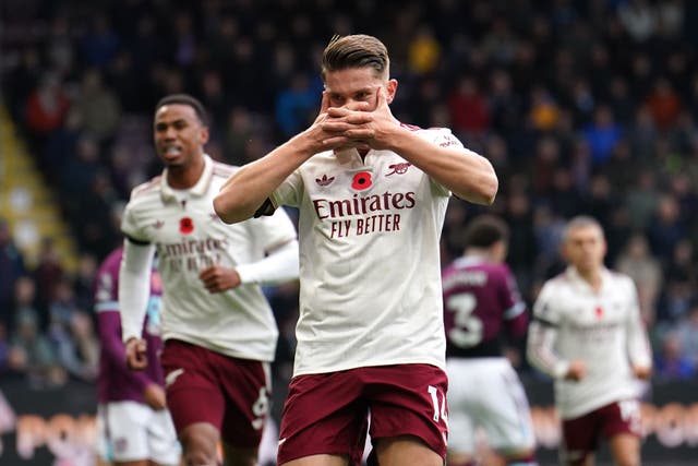 Viktor Gyokeres celebrates scoring Arsenal’s opener (Martin Rickett/PA)