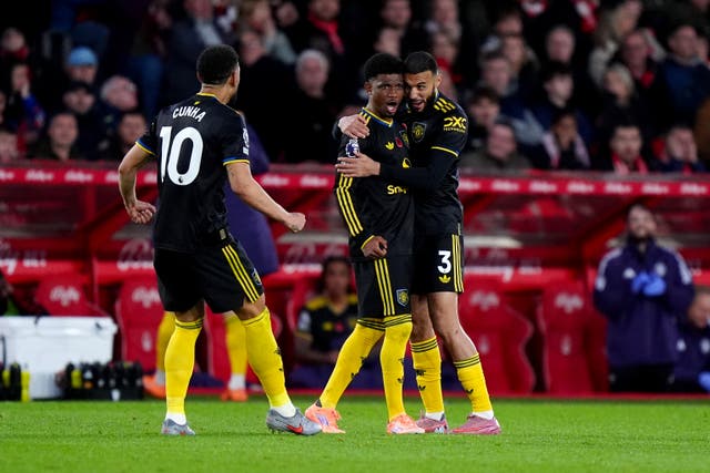 <p>Manchester United's Amad Diallo celebrates scoring</p>