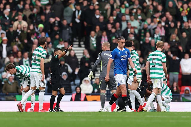 <p>Thelo Aaasgaard was sent off for Rangers in their League Cup semi-final defeat</p>