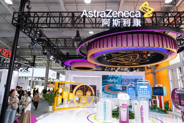 <p>AstraZeneca’s booth is seen during an expo in Beijing in September</p>
